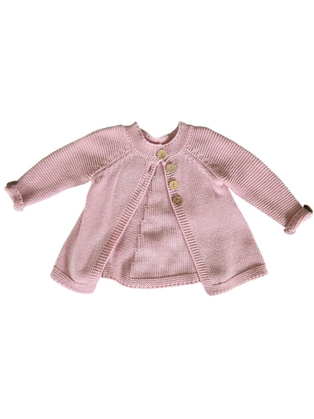 Girl's Chunky Knit Cardigan Size 3T Baby Pink Wooden Buttons 100% Cotton
